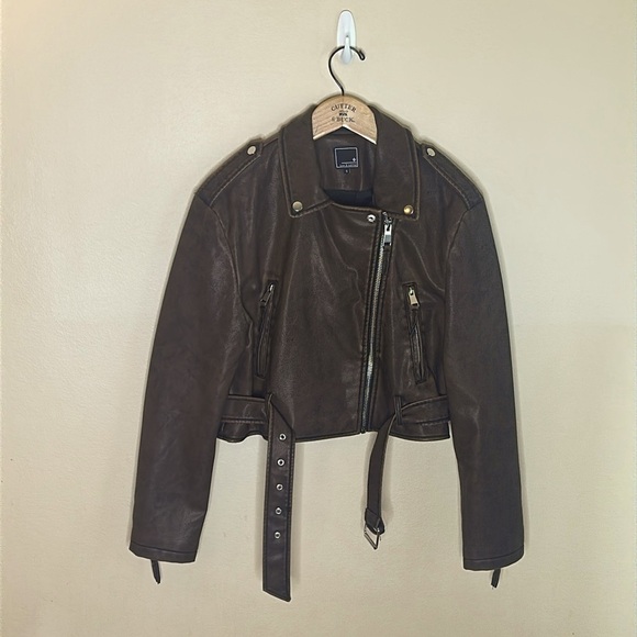 Lily & Lottie Akira Moto Jacket Asymmetrical Zip Front Closure Brown Size S - Picture 3 of 11